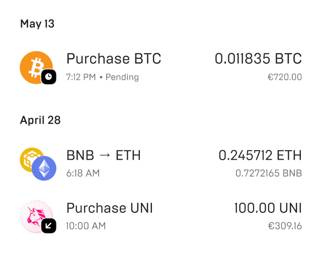 Transaction history list